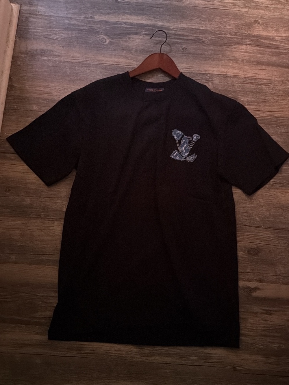 Louis Vuitton Black Short Sleeve Tee with Monogram Patch